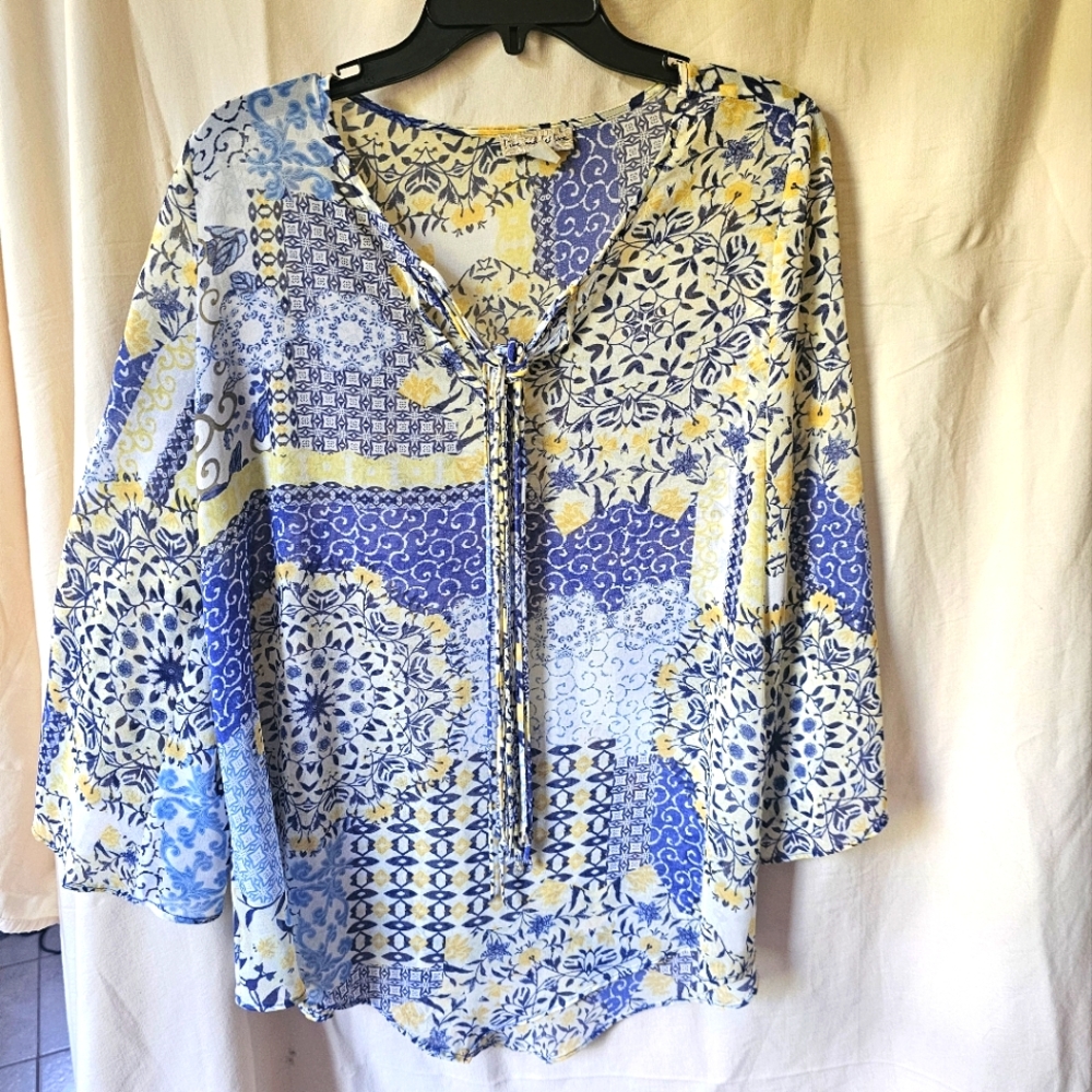 Yellow and blue printed blouse/top